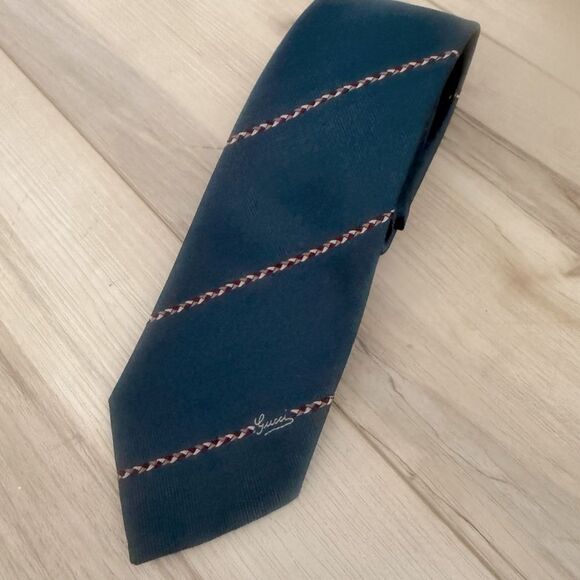 Gucci Vintage 70s logo striped Silk Tie Italy - Picture 1 of 5